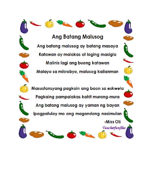 BATANG MALUSOG │POEM ABOUT HEALTH .